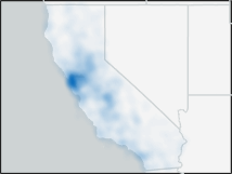 Blue density plot displayed on a map