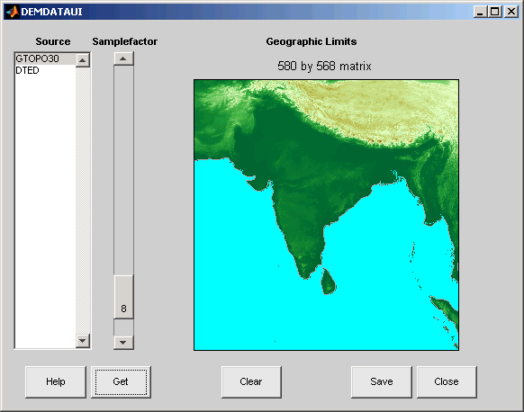 UI with elevation map centered on Indian subcontinent