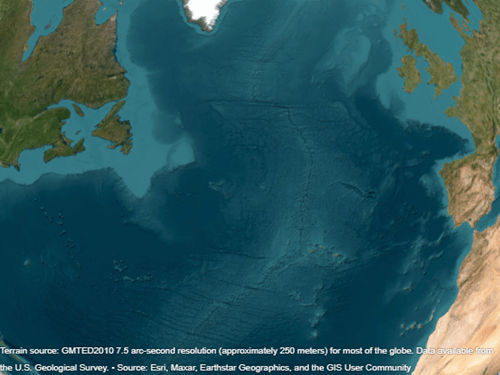 A globe displaying New York City and Paris. There is no visible line.