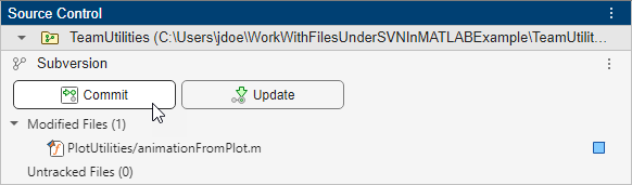The mouse points to the Commit button in the Source Control panel.