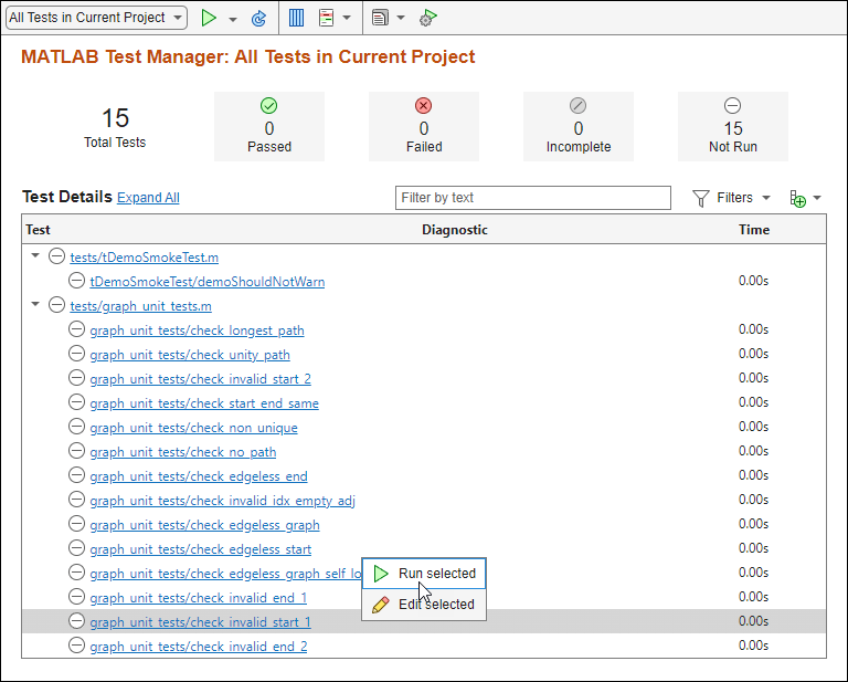 The Link from Selection in MATLAB Editor menu item is selected for a requirement.