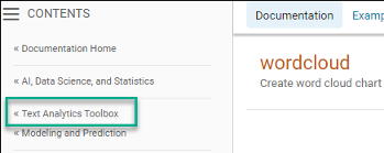 Sample doc page with the product name "Text Analytics Toolbox" in the left pane