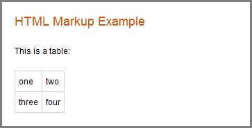 Published document with a 2-by-2 table containing the words one, two, three, and four