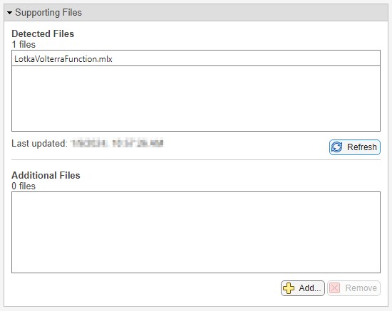 Supporting Files section containing a table with the paths of detected files and a table with the paths of additional files