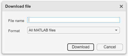 Download file dialog box. The dialog box has a field to enter a filename, a drop-down list to select a format, and Download and Cancel buttons.