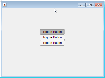Three toggle buttons in a button group. Each button has the text "Toggle Button" and the first button is selected.