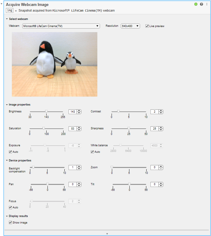 Acquire Webcam Image task in Live Editor