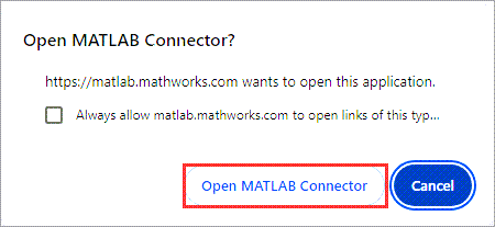 MATLAB Connector pop-up