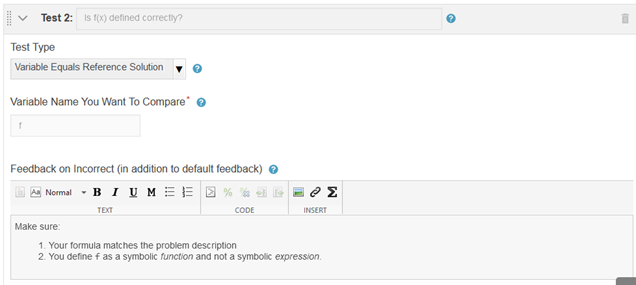 Example of test type variable equals reference solution