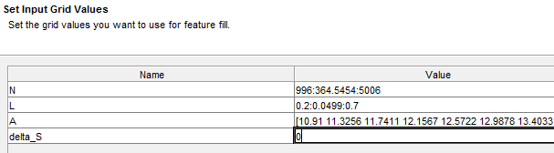 CAGE feature fill wizard showing input grid values.