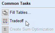 Common Tasks menu showing options: Fill Tables, Tradeoff, and disabled Create Sum Optimization.