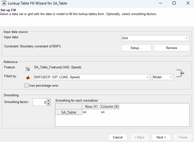 Lookup table fill wizard for SA_Table.