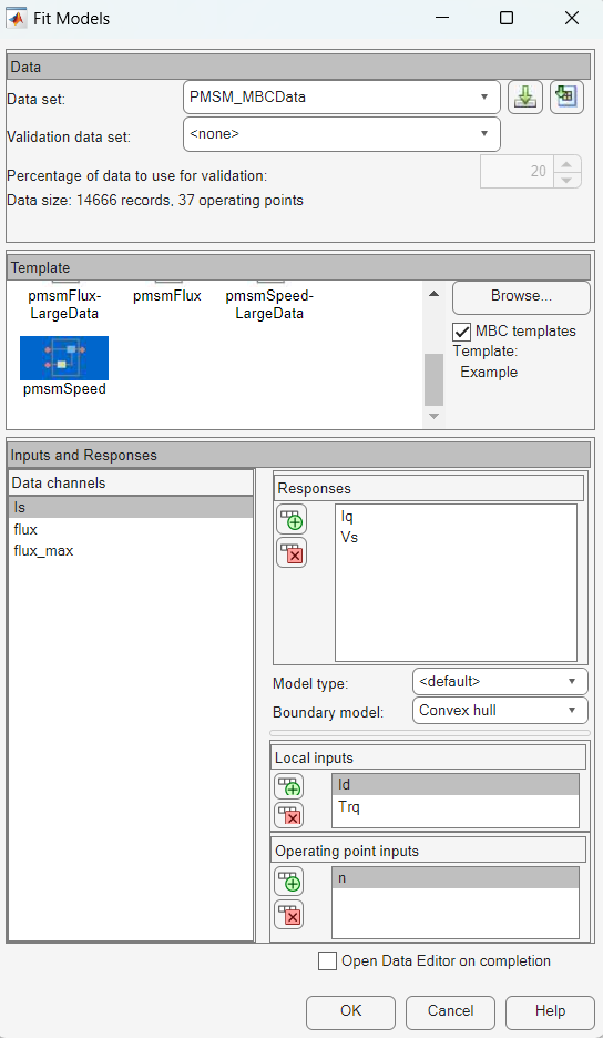 Fit models dialog with point-by-point selected