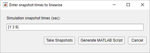 Enter snapshot times to linearize dialog box. Showing snapshot times 1, 3 and 9.
