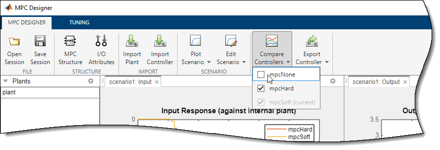 Upper part of the MPC Designer window, showing the "mpcNone" controller being deselected.