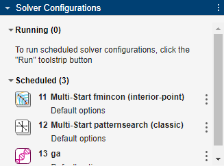 Three scheduled solvers in the Solver Configurations panel.