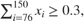 $\sum_{i=76}^{150} x_i \ge 0.3, \qquad$