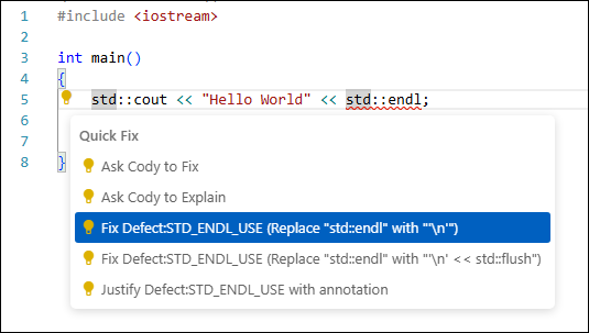 VSCode light bulb menu