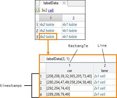 Label data table for video signal in labelData cell array