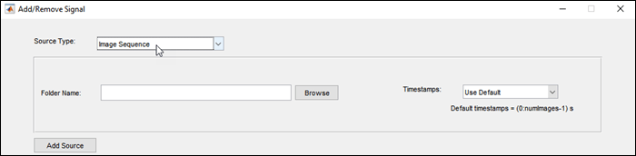 Add Signal dialog box with Source Type set to Image Sequence