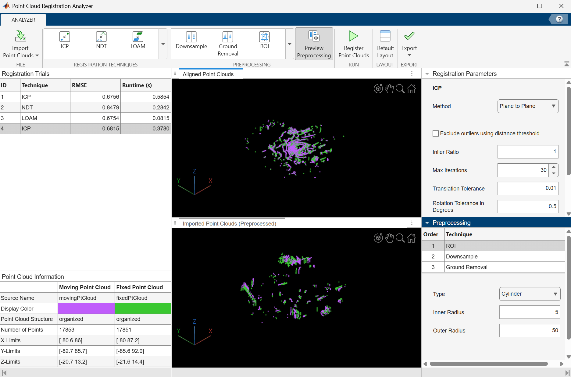Point Cloud Registration Analyzer App