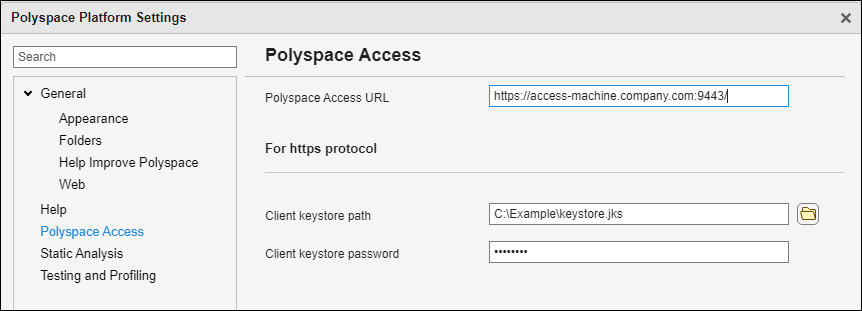 Polyspace Platform settings for Polyspace Access