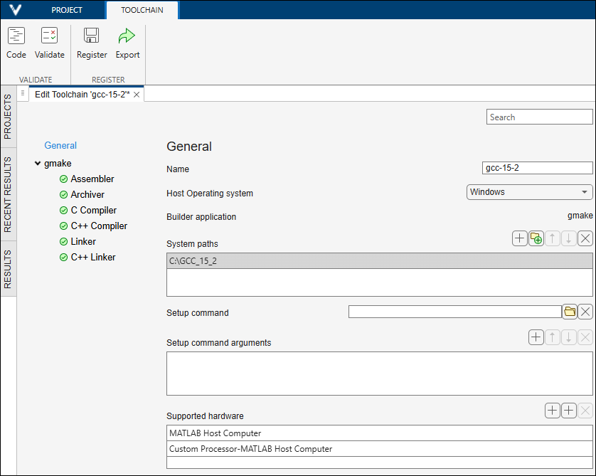 Toolchain dialog