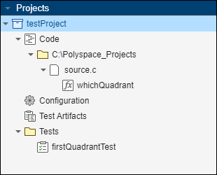 Project with a single handwritten test named firstQuadrantTest