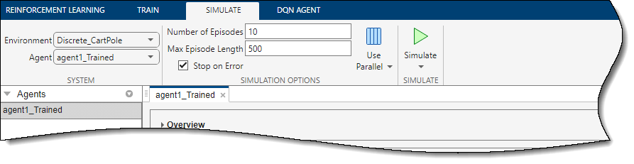 The Simulate tab, showing example simulation options.