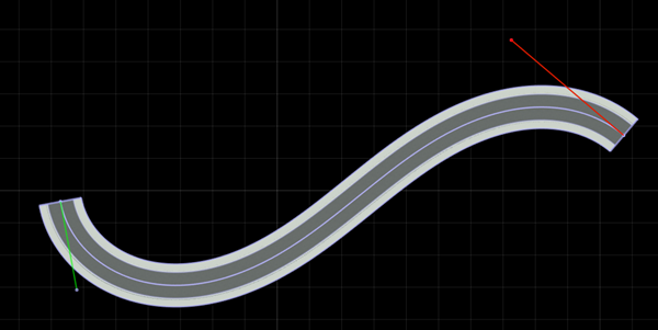 Tangents of the road at each control point.