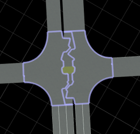 RoadRunner scene built using Scene Builder Tool with Preserve Junction Lanes option toggled off