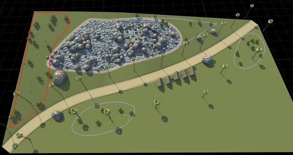 One polygon in scene is selected and outlined in red