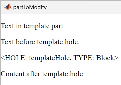 tmplview window showing the contents of the partToModify template document part from the template existingTemplate.htmtx.