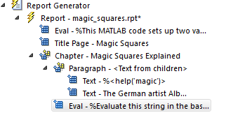 Outline pane with "Eval - %Evaluate this string in the bas..." component selected, now displaying below the "Paragraph - <Text from children>" component