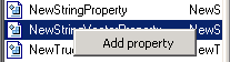 Outline pane with Add property button that displays upon right-clicking the name of a predefined property