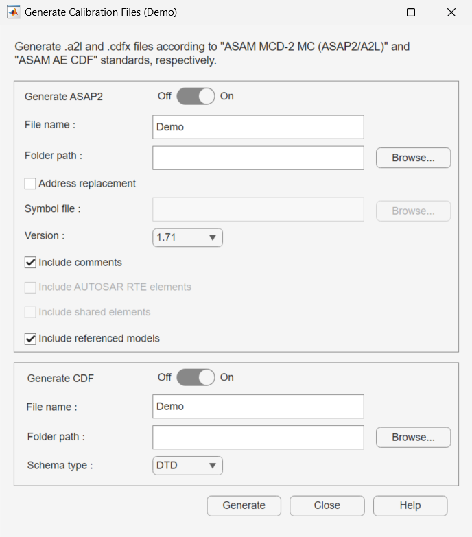 Generate Calibration Files tool