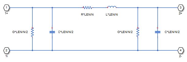 Equivalent circuit diagram showing one pi-line segment