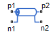 Transmission Line block icon, highlighting the four available ports: p1, p2, n1, and n2.