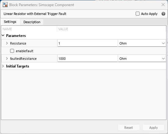 Block dialog box, with all three parameters listed in the Parameters section