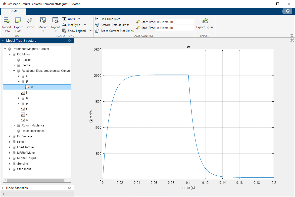 Simscape Results Explorer window