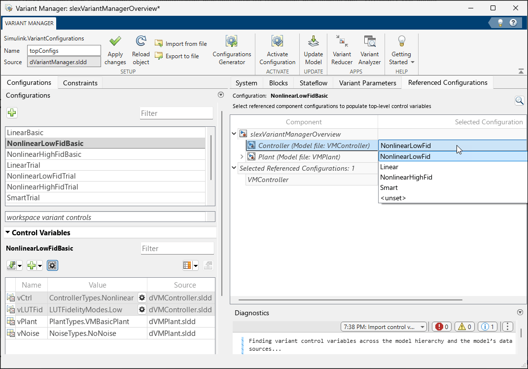 Component configurations view