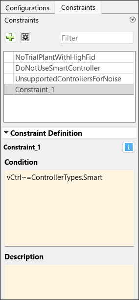 Constraints tab in Variant Manager