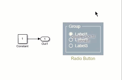 An unconnected Radio Button block connects to a Constant block.