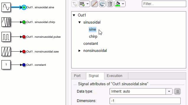 GIF that demonstrates Property Inspector actions for an output bus element port