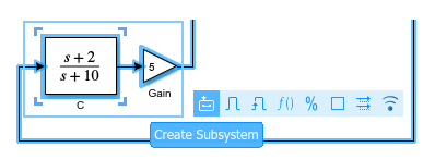 Ellipsis replaced by an action bar, with the Create Subsystem option selected