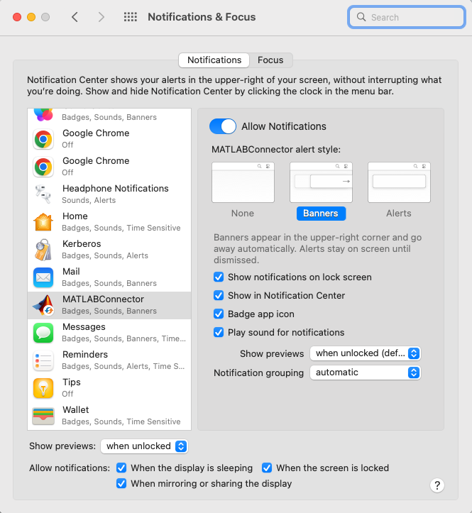 MATLAB Connector allow notification