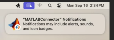 MATLAB Connector allow notification