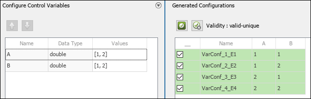 Generated configurations in Variant Manager