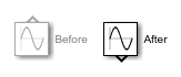 A Sine Wave block that has been rotated 90 degrees clockwise before and after flipping down.
