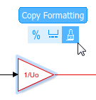 Selected gain block with the action bar showing, and the cursor hovering over the Copy Formatting button